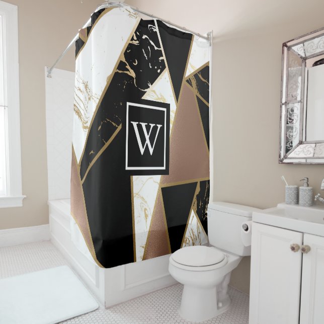 Marble Foil Geometric Mosaic Shower Curtain (In Situ)