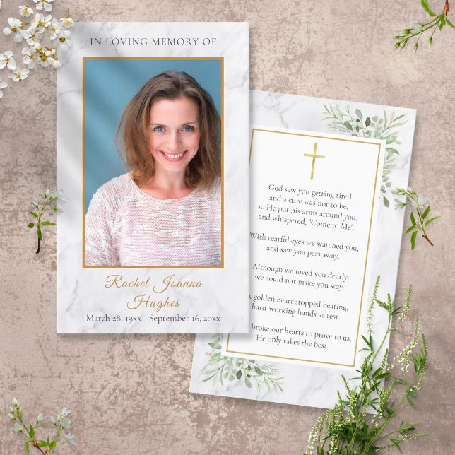Marble Foliage Funeral Memorial Photo Prayer Cards (Creator Uploaded)