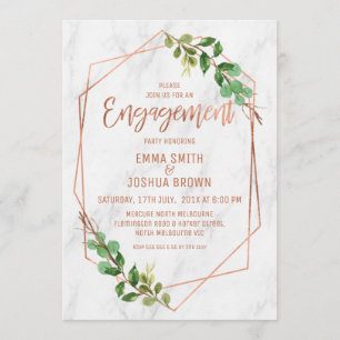 Marble Foliage Rose Gold Calligraphy Engagement Invitation