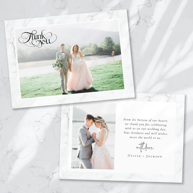 Marble Frame Photo Wedding Thank You Card (Creator Uploaded)