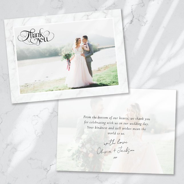 Marble Frame Photo Wedding Thank You Card (Creator Uploaded)