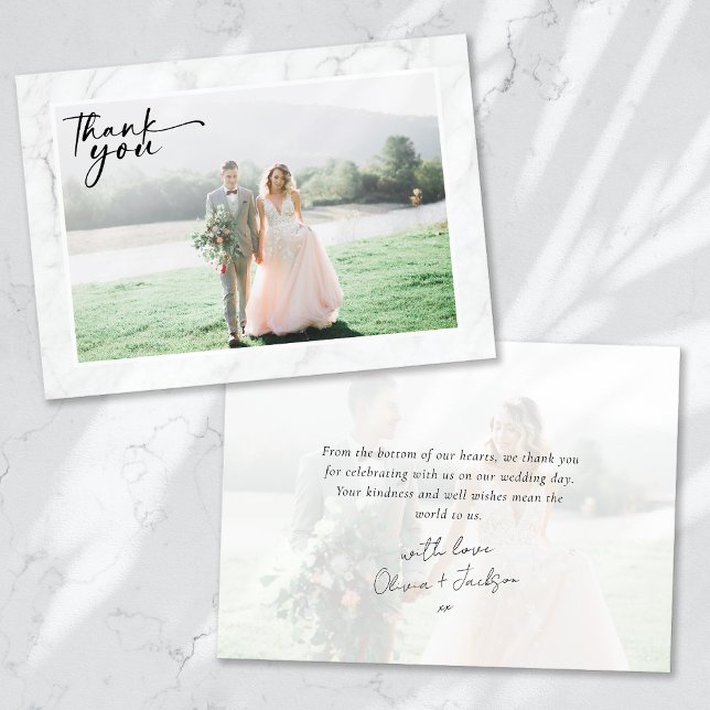 Marble Frame Photo Wedding Thank You Card (Creator Uploaded)