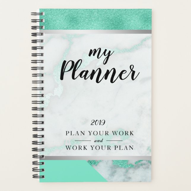 Marble Frosted Mint Green Glam Planner (Front)