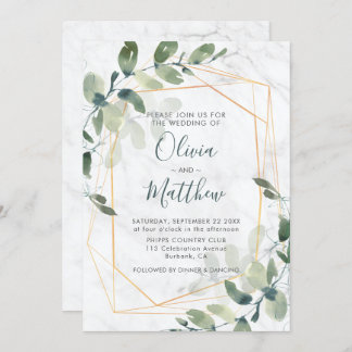 Marble Geometric Gold Eucalyptus Wedding Invitation