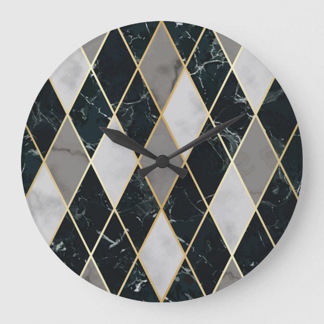 Marble Geometric: Gold Lines Luxury Large Clock (Front)