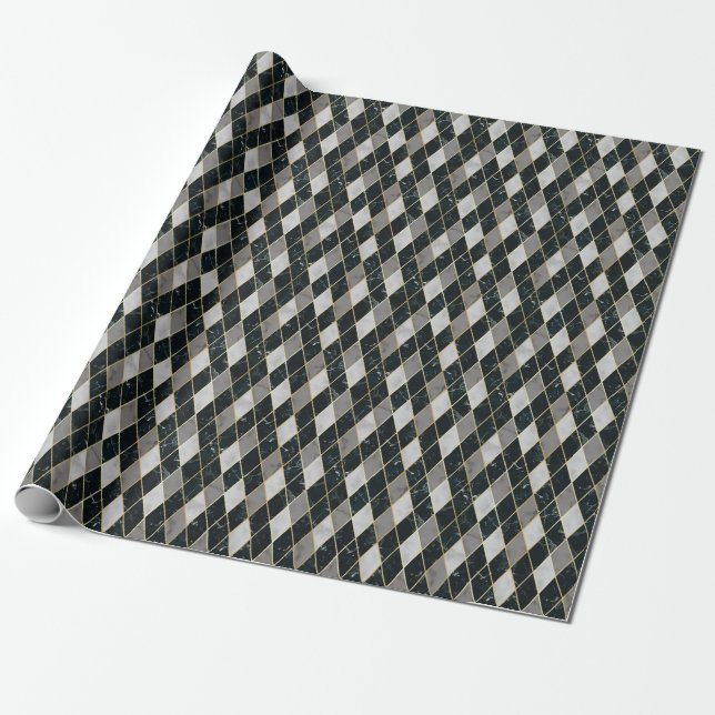 Marble Geometric: Gold Lines Luxury Wrapping Paper (Unrolled)