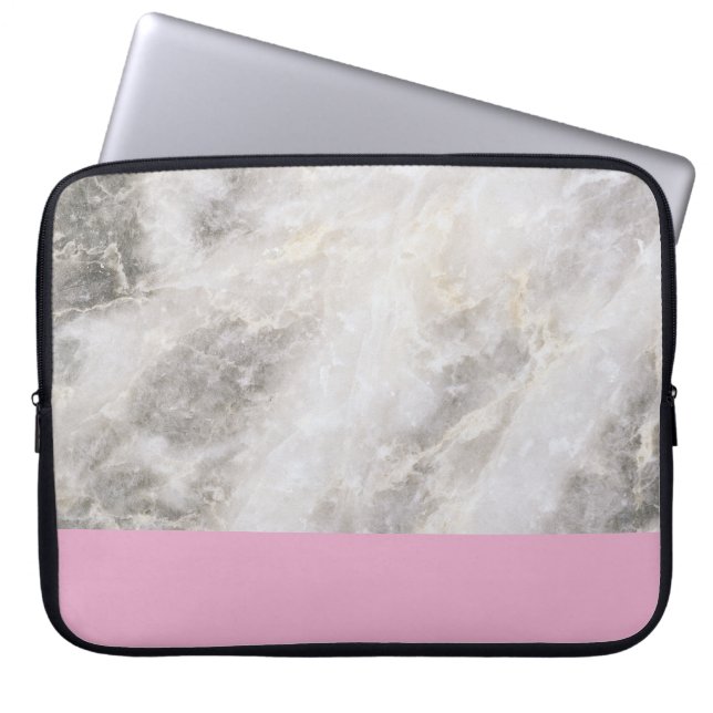 Marble Girly Minimal w/ Pink Colour Block Laptop Sleeve (Front)