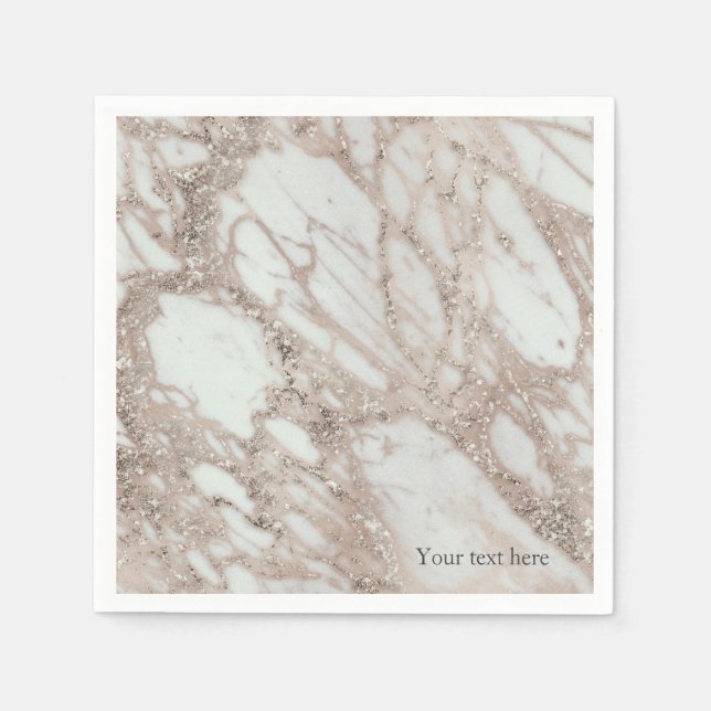 Marble Glam Rose Pink Gold Silver Designer Style Napkin (Front)