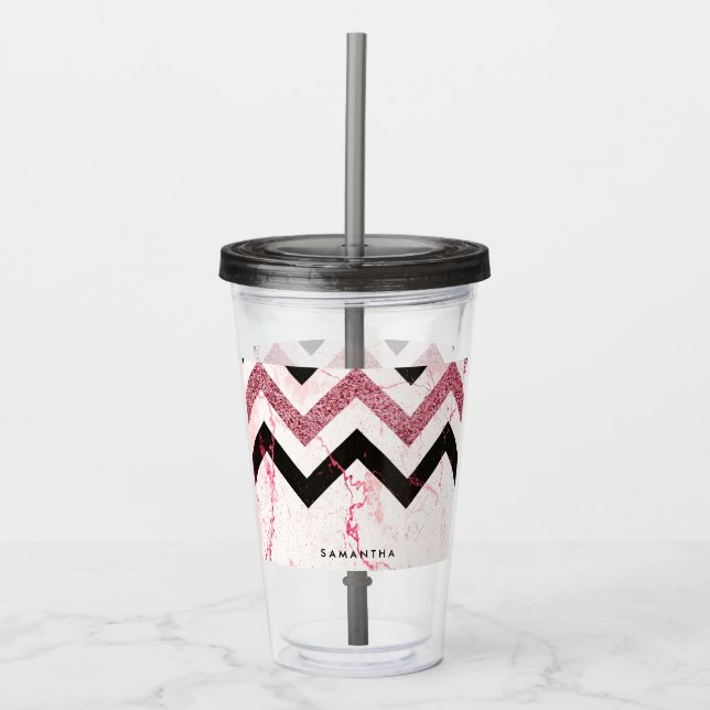 Marble & Glitter Chevron Acrylic Tumbler (Front)