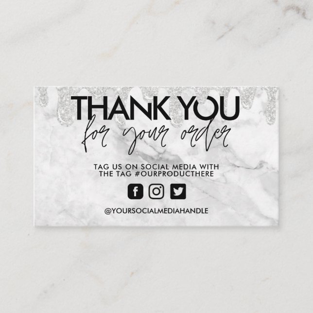 Marble Glitter Drip Salon Thank You Business Card (Front)