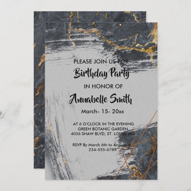 Marble Glitter Geometric  Birthday Invitation (Front/Back)