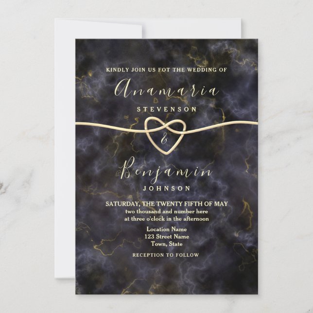 Marble Glitter Gold Black Wedding Invitation (Front)