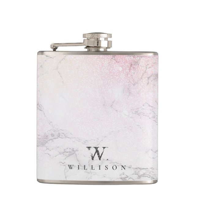 Marble Glitter Personalised design Hip Flask (Front)