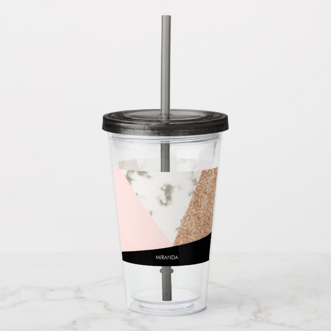 Marble Glitter Rose Mosaic Acrylic Tumbler (Front)