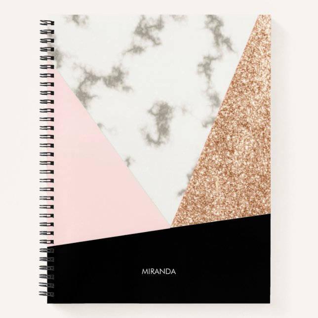 Marble Glitter Rose Mosaic Notebook (Front)