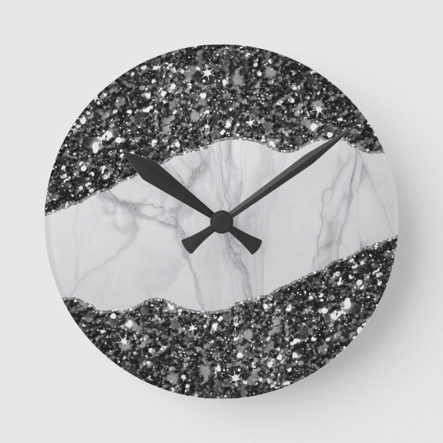 Marble Glitter Spiral Notebook Round Clock (Front)