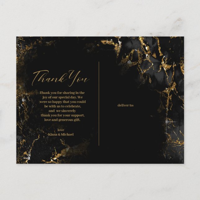 Marble Glitter Thank You Black Gold ID644 Announcement Postcard (Front)