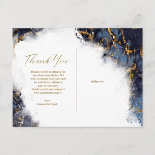 Marble Glitter Thank You Navy Blue Gold ID644 Announcement Postcard