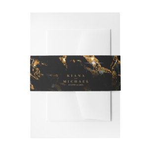 Marble Glitter Wedding Black Gold V1 ID644 Invitation Belly Band