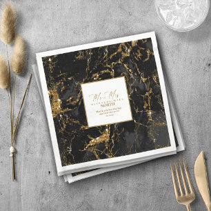 Marble Glitter Wedding Black Gold V2 ID644 Napkin