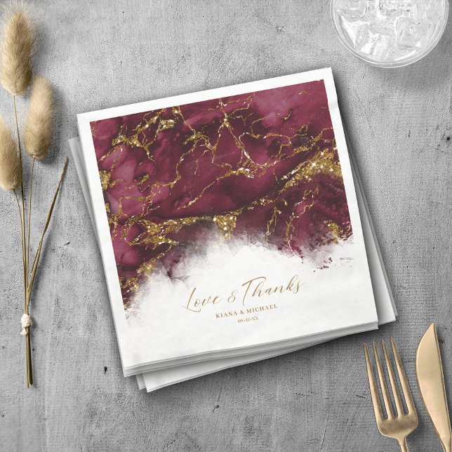 Marble Glitter Wedding Burgundy Gold ID644 Napkin (Creator Uploaded)