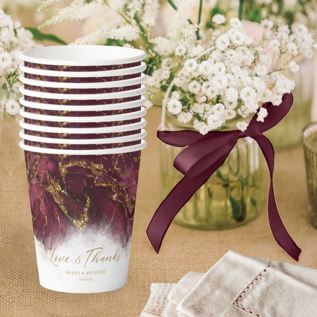 Marble Glitter Wedding Burgundy Gold ID644 Paper Cups (Creator Uploaded)