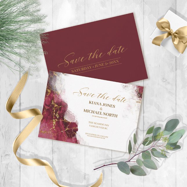 Marble Glitter Wedding Burgundy Gold ID644 Save The Date (Creator Uploaded)