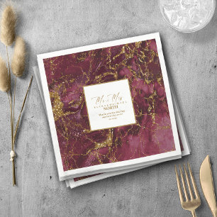 Marble Glitter Wedding Burgundy Gold V2 ID644 Napkin