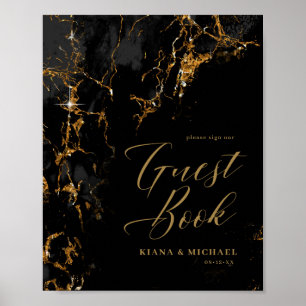 Marble Glitter Wedding Guests Black Gold ID644 Poster