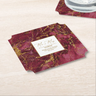 Marble Glitter Wedding Mr & Mrs Burgundy ID644 Paper Coaster