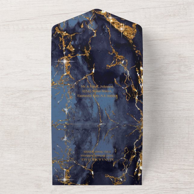Marble Glitter Wedding Navy Blue Gold ID644 All In All In One Invitation (Outside)