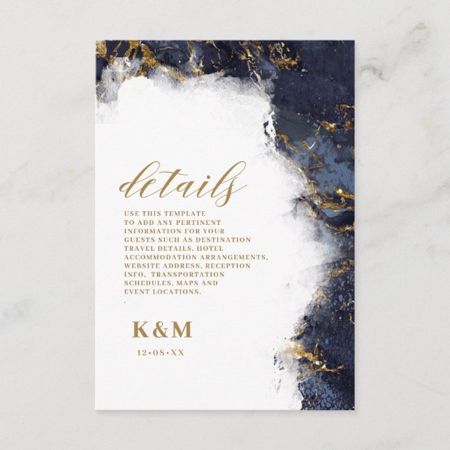 Marble Glitter Wedding Navy Blue Gold ID644 Enclosure Card (Front)