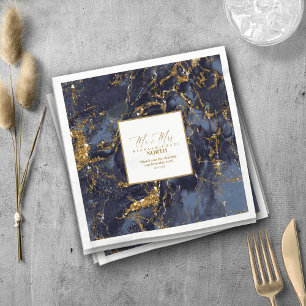 Marble Glitter Wedding Navy Blue Gold ID644 Napkin