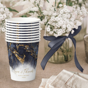 Marble Glitter Wedding Navy Blue Gold ID644 Paper Cups