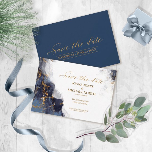 Marble Glitter Wedding Navy Blue Gold ID644 Save The Date (Creator Uploaded)