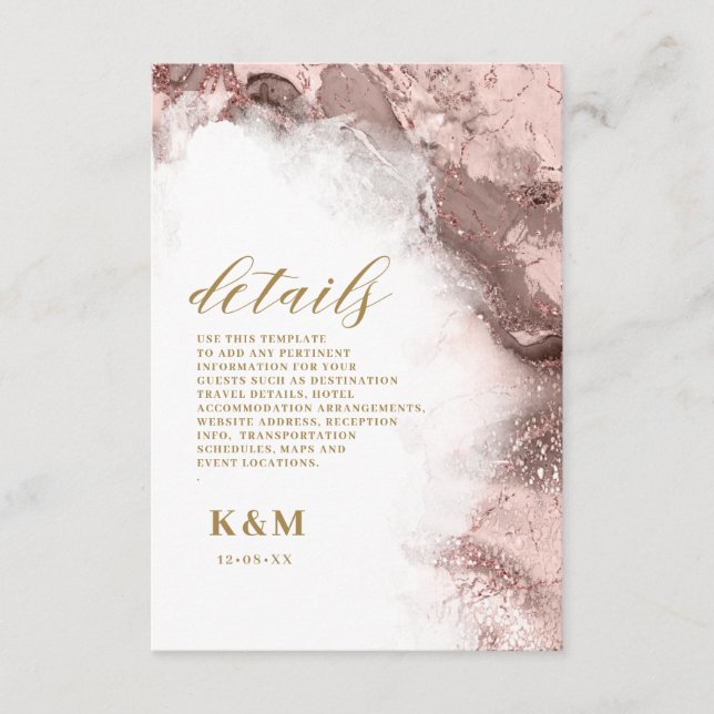 Marble Glitter Wedding Rose Gold ID644 Enclosure Card (Front)