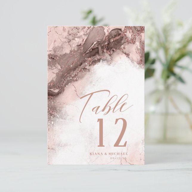 Marble Glitter Wedding Rose Gold ID644 Invitation (Standing Front)
