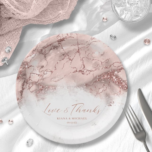 Marble Glitter Wedding Rose Gold V1 ID644 Paper Plate (Creator Uploaded)