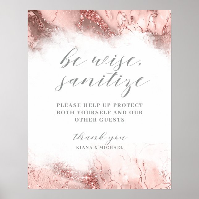 Marble Glitter Wedding Sanitise Rose Gold ID644 Poster (Front)