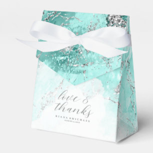 Marble Glitter Wedding Teal Silver ID644 Favour Box