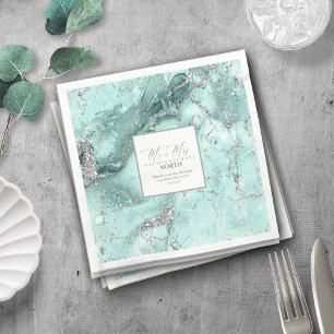 Marble Glitter Wedding Teal Silver V2 ID644 Napkin