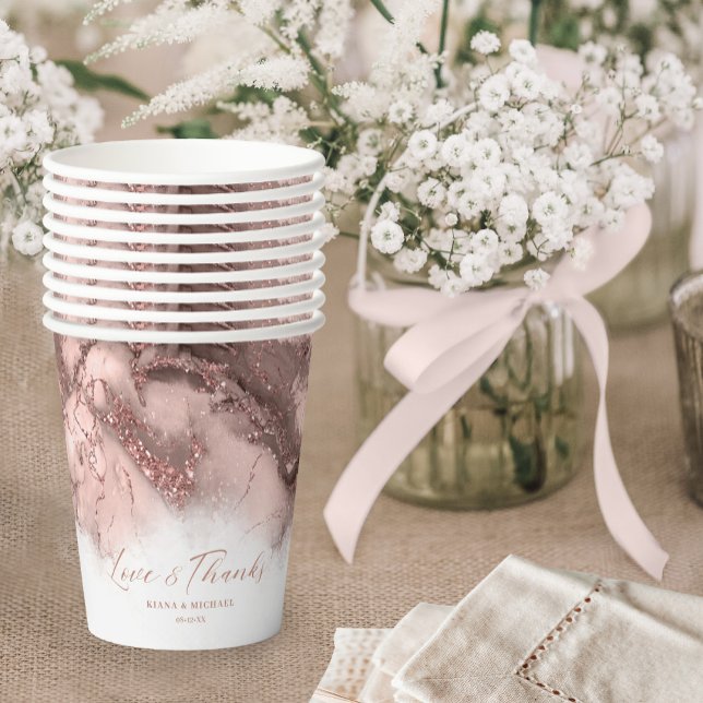 Marble Glitter Wedding Thanks Rose Gold ID644 Paper Cups (Creator Uploaded)