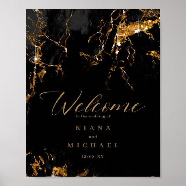 Marble Glitter Wedding Welcome Black Gold ID644 Poster (Front)