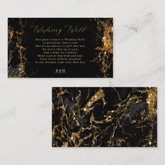 Marble Glitter Wishing Well V1 Black/Gold ID644 Enclosure Card (Front/Back)