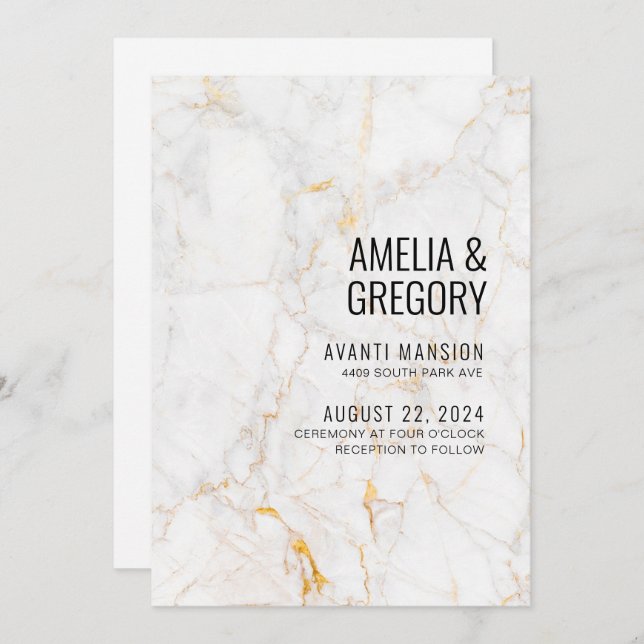 Marble Gold and Black Wedding Invitation (Front/Back)