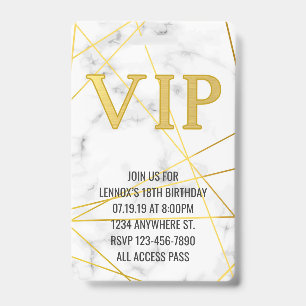 Marble Gold Birthday VIP Pass Badge Invitation ID Badge