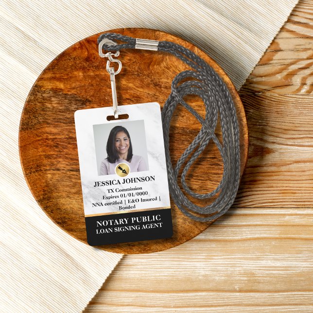 Marble, Gold & Black Luxury Professional Notary ID ID Badge (Creator Uploaded)