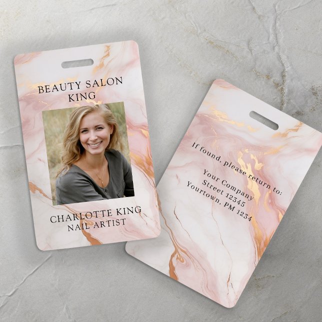 Marble Gold Blush Pink Employee Photo ID Badge (Creator Uploaded)