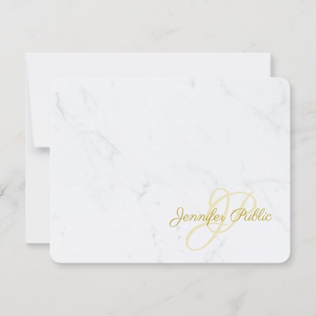 Marble Gold Calligraphed Script Name Modern Trendy Card (Front)