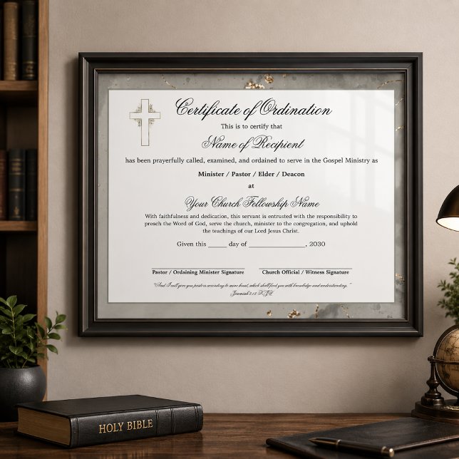 Marble & Gold Elder Certificate of Ordination (The foil/metal details in this product are simulated in the artwork, no metal is used in product.)